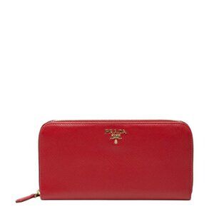 Prada Zip Around Wallet Red Saffiano Leather